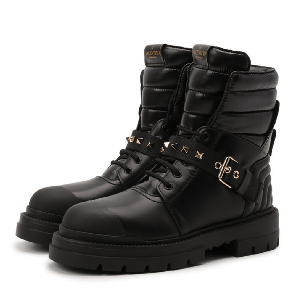VALENTINO GARAVANI Rockstud Leather Combat Boots Size 40 Brand New in box